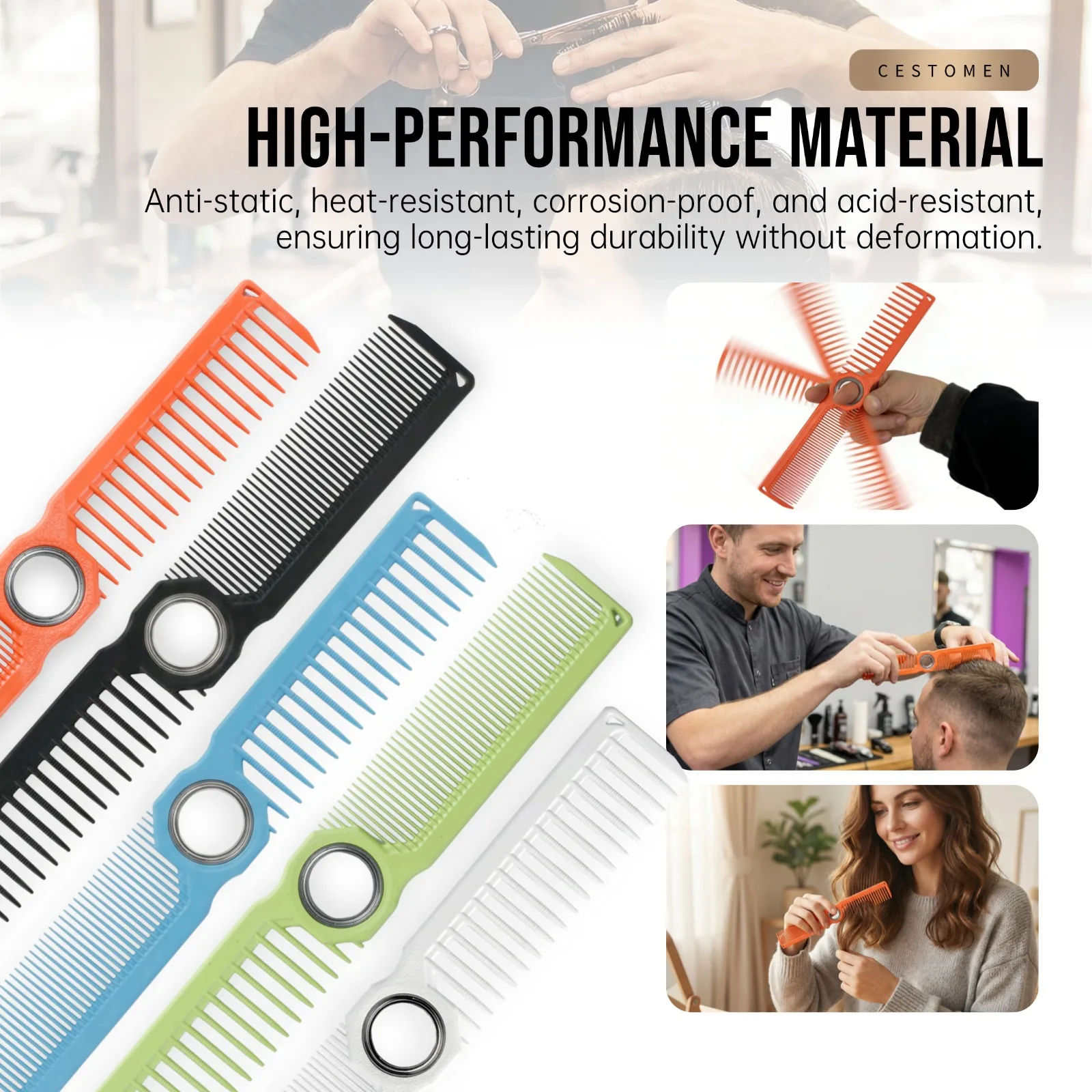 1 Stück Neues Design Fidget Spinning Barber Fade Haarschneidekamm für Männer und Frauen, doppelseitiger Kamm mit breiten und feinen Zähnen, glatter Haarkamm, Styling-Tool – Detail 4
