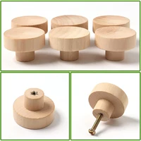 4-48 ชิ้นไม้ Knobs แบนรอบตู้ Knobs ธรรมชาติไม้ Dresser ลิ้นชักตู้ครัวดึง Handles 4