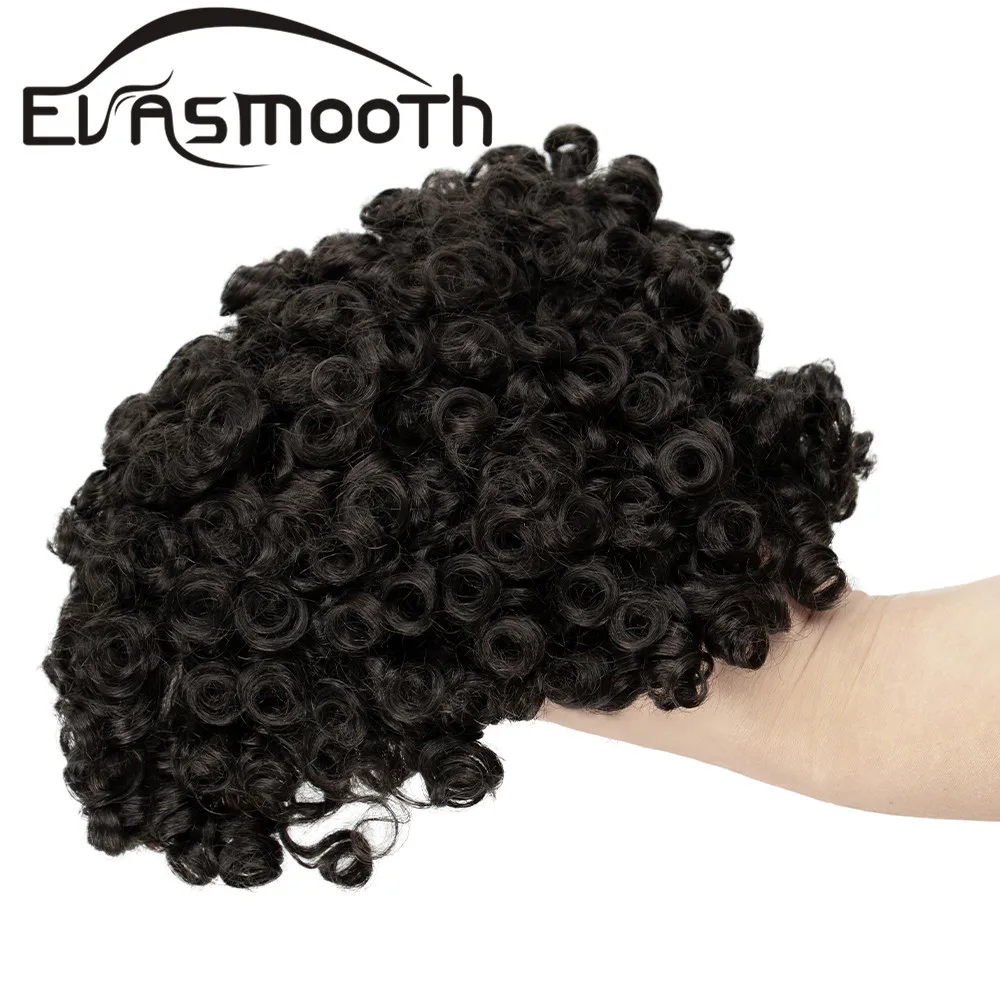 Human Hair Toupee Afro 15mm Curly Hair Men Wig 100% Human Hair Hairpiece Pu Base Men Toupee Replacement System Unit Men's Human Prosthesis human hair toupee