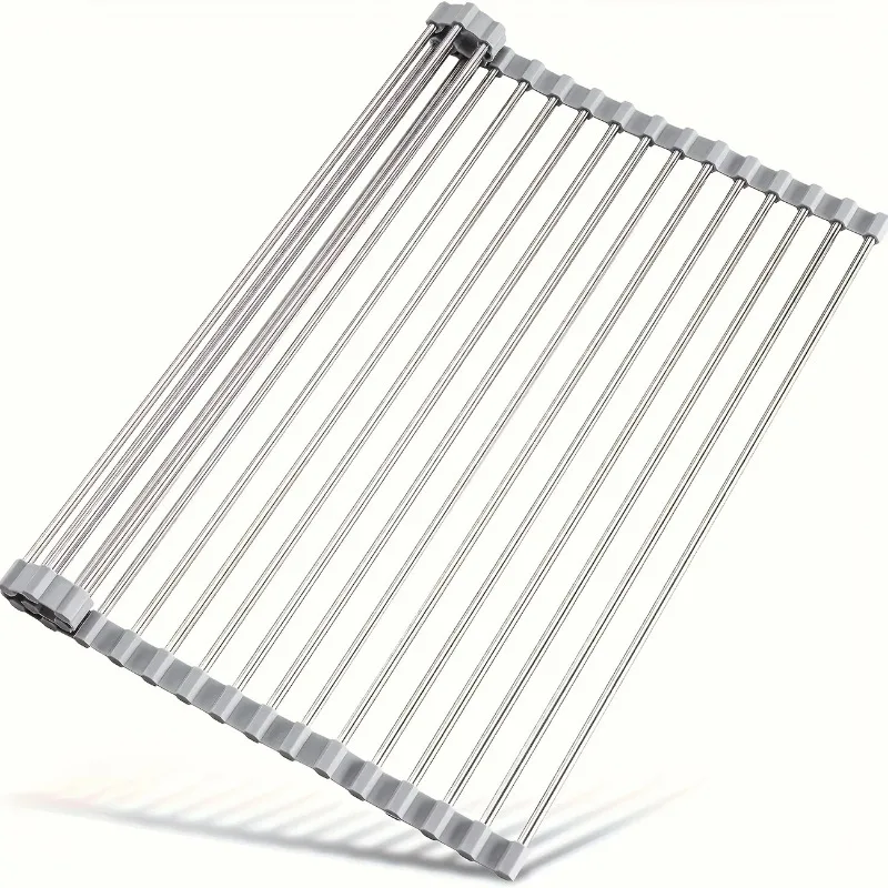 Foldable Kitchen Dish Drying Rack Stainless Steel Bowl Fruit Vegetable Dish Holder Sink Roller Organizer Basket Racks Tools multi layer storage rack
