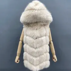 Janefur Faux Fur Coat with Hood Long Women 2022 High Quality Artifical Fur Gilet Furry Warm Female Winter Fake Fur Vest Jackets