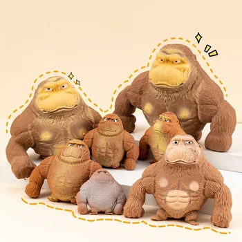 Cute Gorilla Figurines – Humorous Expression Monkey Statues, Stretchable Squeeze Animal Figures for Office & Home Decoration 1