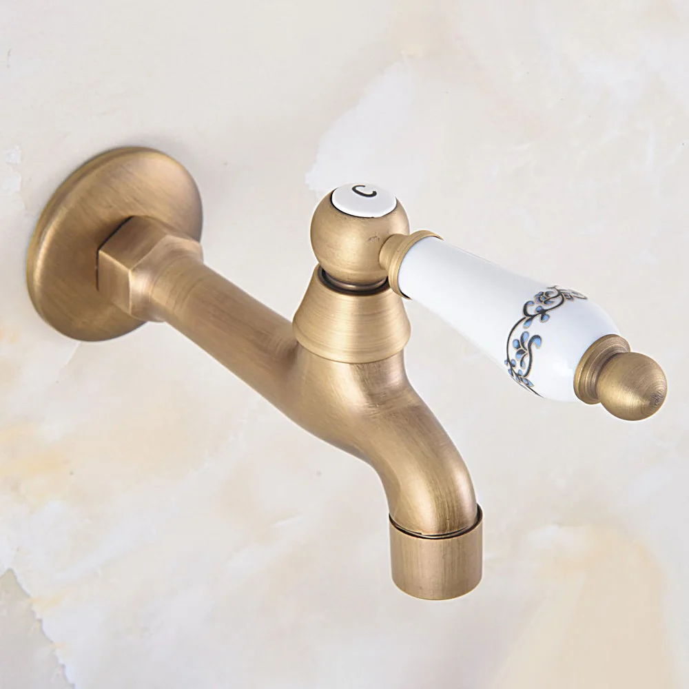 Bathroom Faucet Wall Mounted Vintage Brass Single Cold Water Tap
