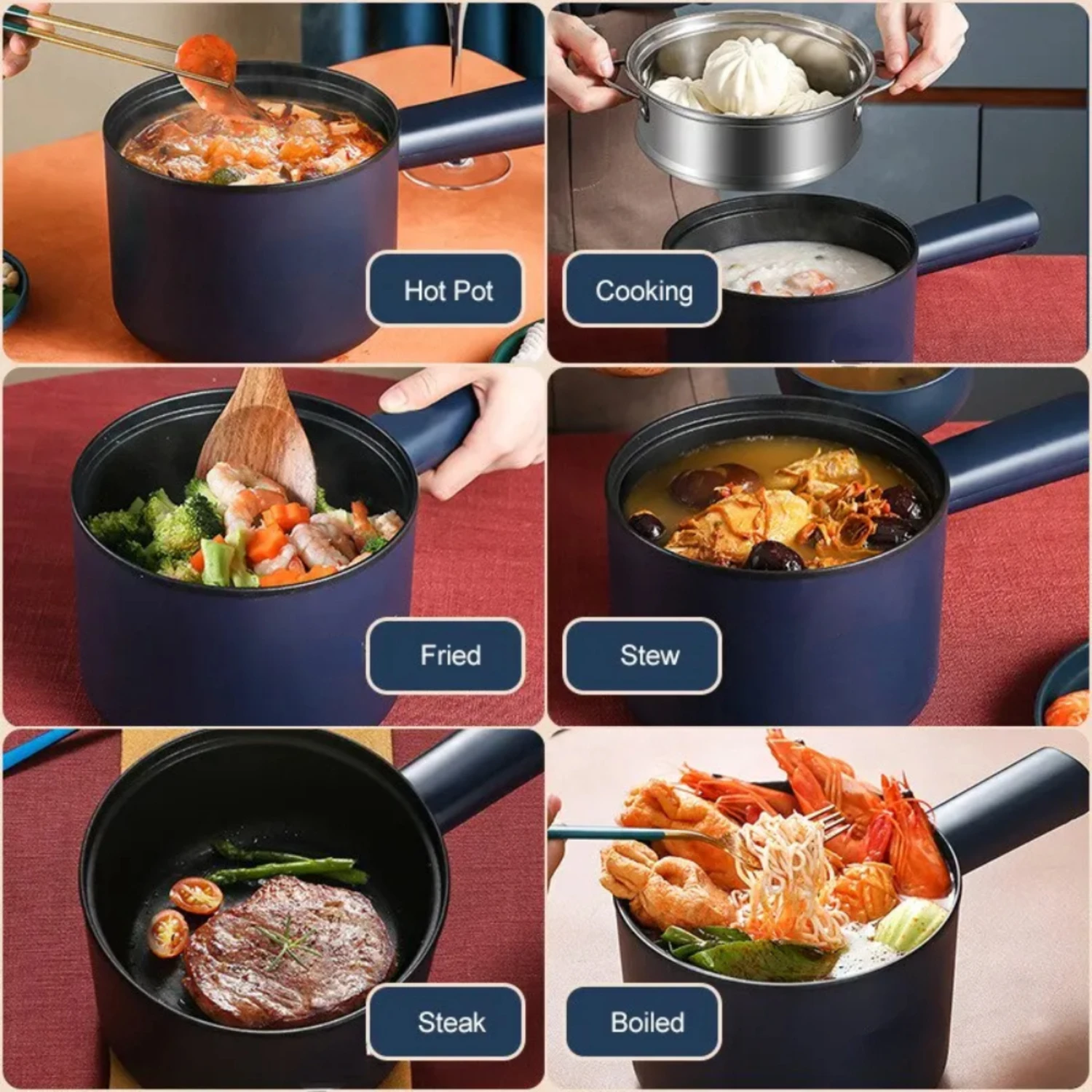 220V Multifunction Cooker Household Single/Double Layer Hot Pot Rice Cooker Student Dormitory Mini Non-stick Pan Pots