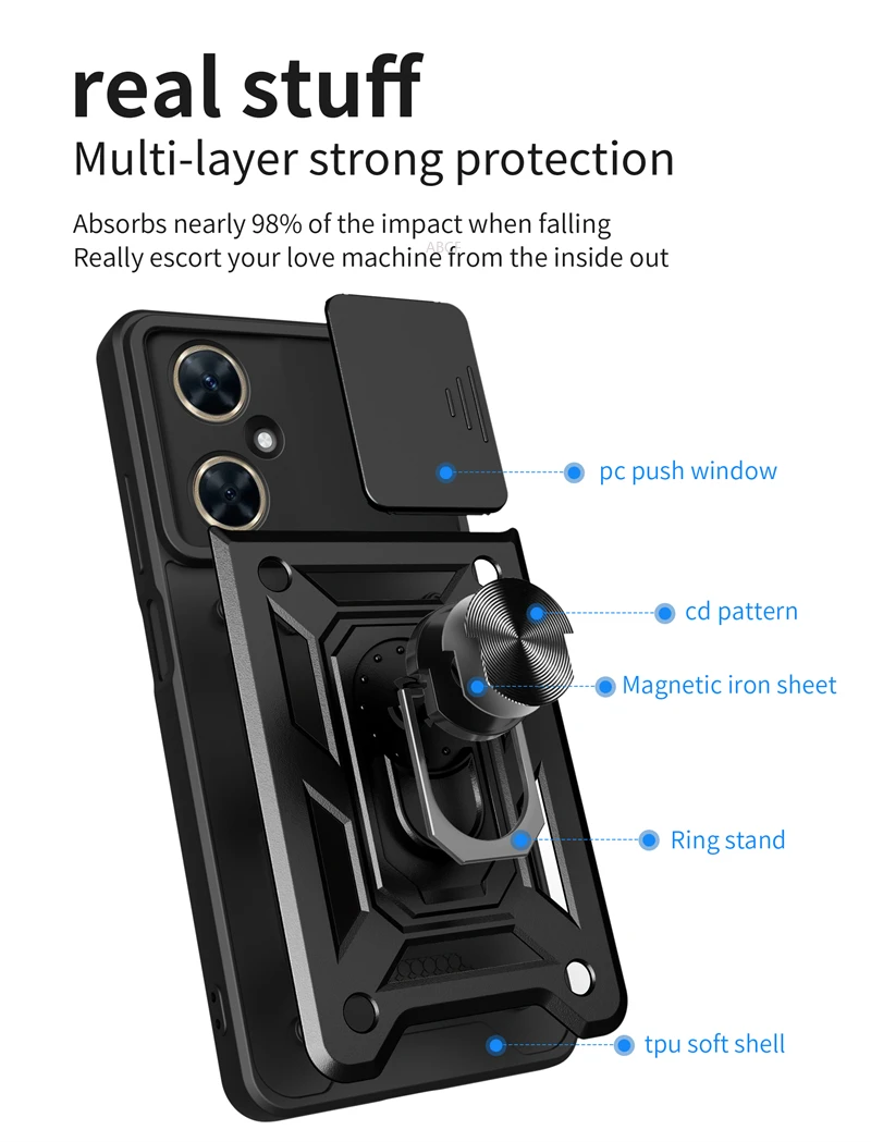Slide Armor Phone Case with Car Holder Ring and Back Cover