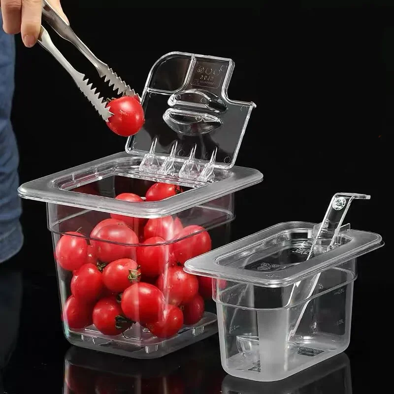1/6 1/9 GN tray acrylic box with lid cover transparent fruit Desserts nut jam seasoning box milk tea shop storage jars and lids 2