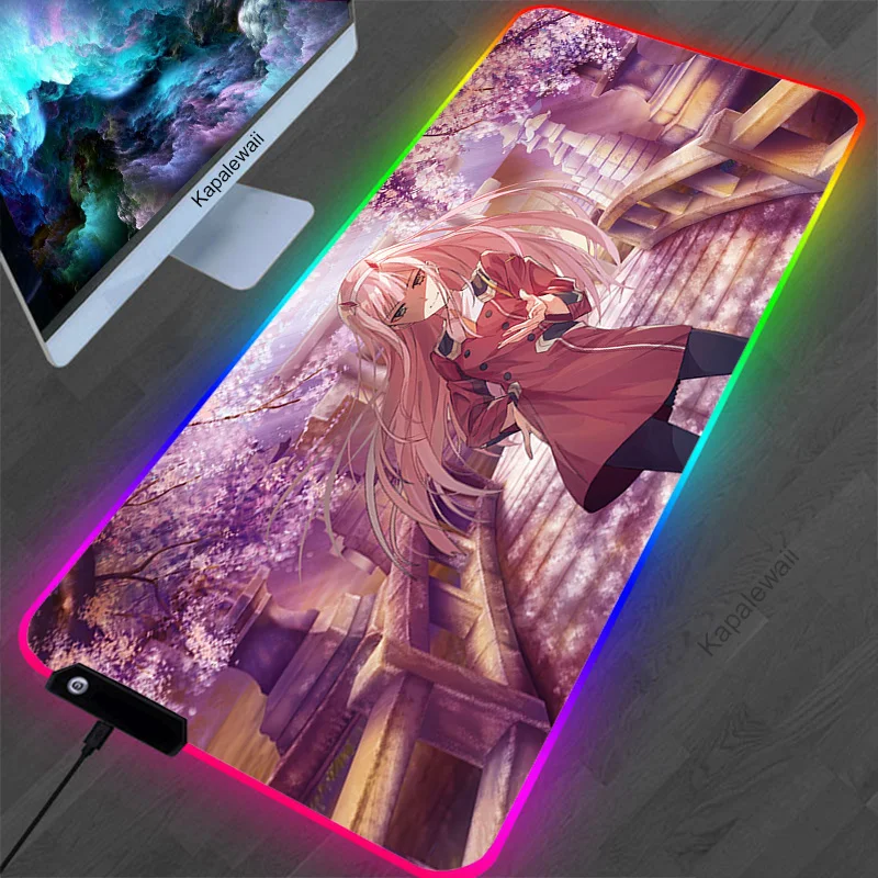 

Zero Two Large Gaming Mousepad RGB XXL Keyboard Gamer LED Mouse Pad on The Table Speed Desk Mat Anime 900x400 700X300 Mouse Mat