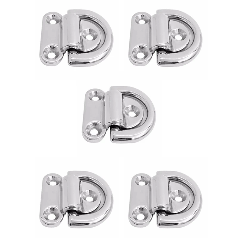 

5X Marine Grade 316 Stainless Steel Boat Folding Pad Eye Lashing D Ring Tie Down Cleat For Yacht Motorboat For 30Mm Rope