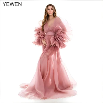 V Neck Pleated Organza Maternity Dresses for Photoshoot Pregnancy Long Dress for Maternity Shoot Baby Shower Dresses YW243116