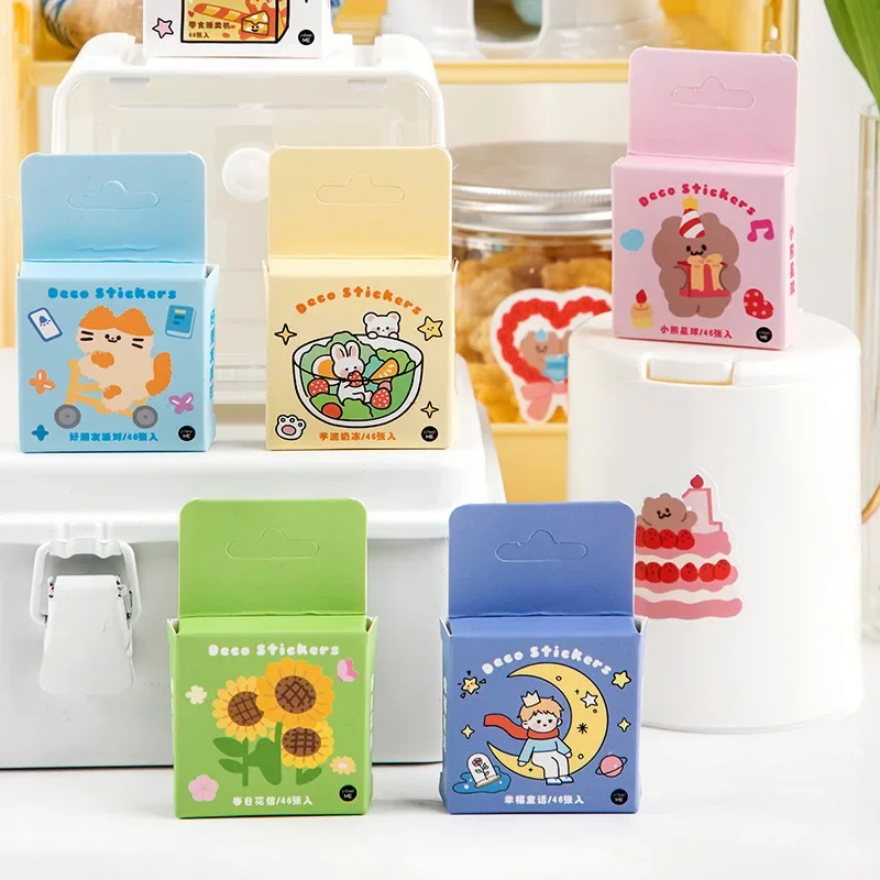 

46Pcs Mini Paper Sticker Bag Diy Album Scrapbooking Kawaii Stationery Cartoon Animals Food Diary Planner Decoration Sticker