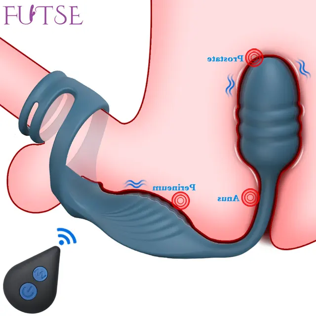 Vibrierender Penisring mit Prostata, Anal-Buttplug, Vibrator, verzögerte Ejakulation, Sexspielzeug für Männer, Hoden-Hodensack-Massagegerät 1