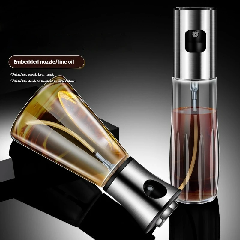 Oil Spray Bottle 100ml/200ml Stainless Steel Oil Spray Bottle Glass Reusable Dispenser For Kitchen Cooking