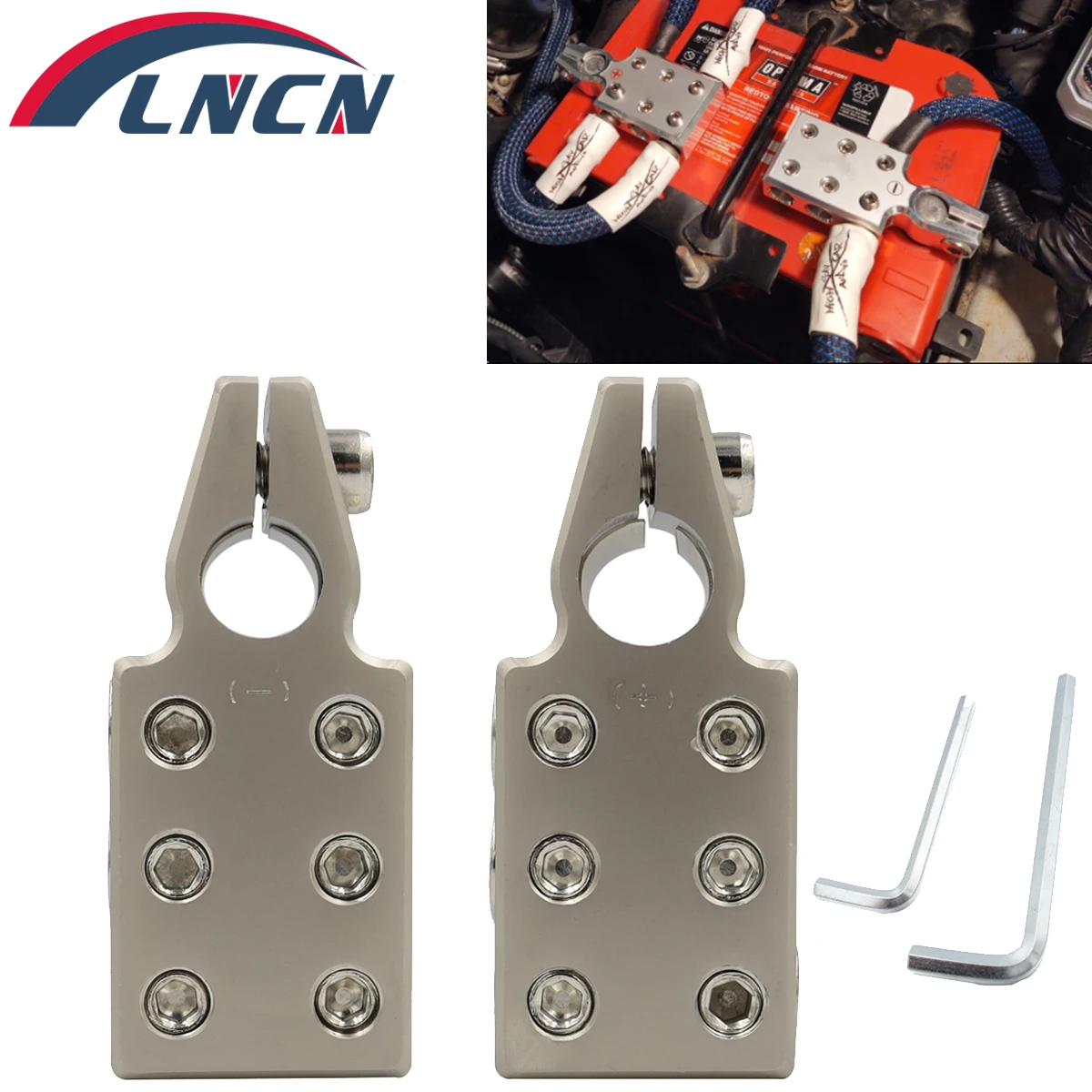 Battery Terminals 6 Way Battery Terminal Clamp 6x1/0 Gauge AWG Lead-Acid (+/-) Pair For Tapered T