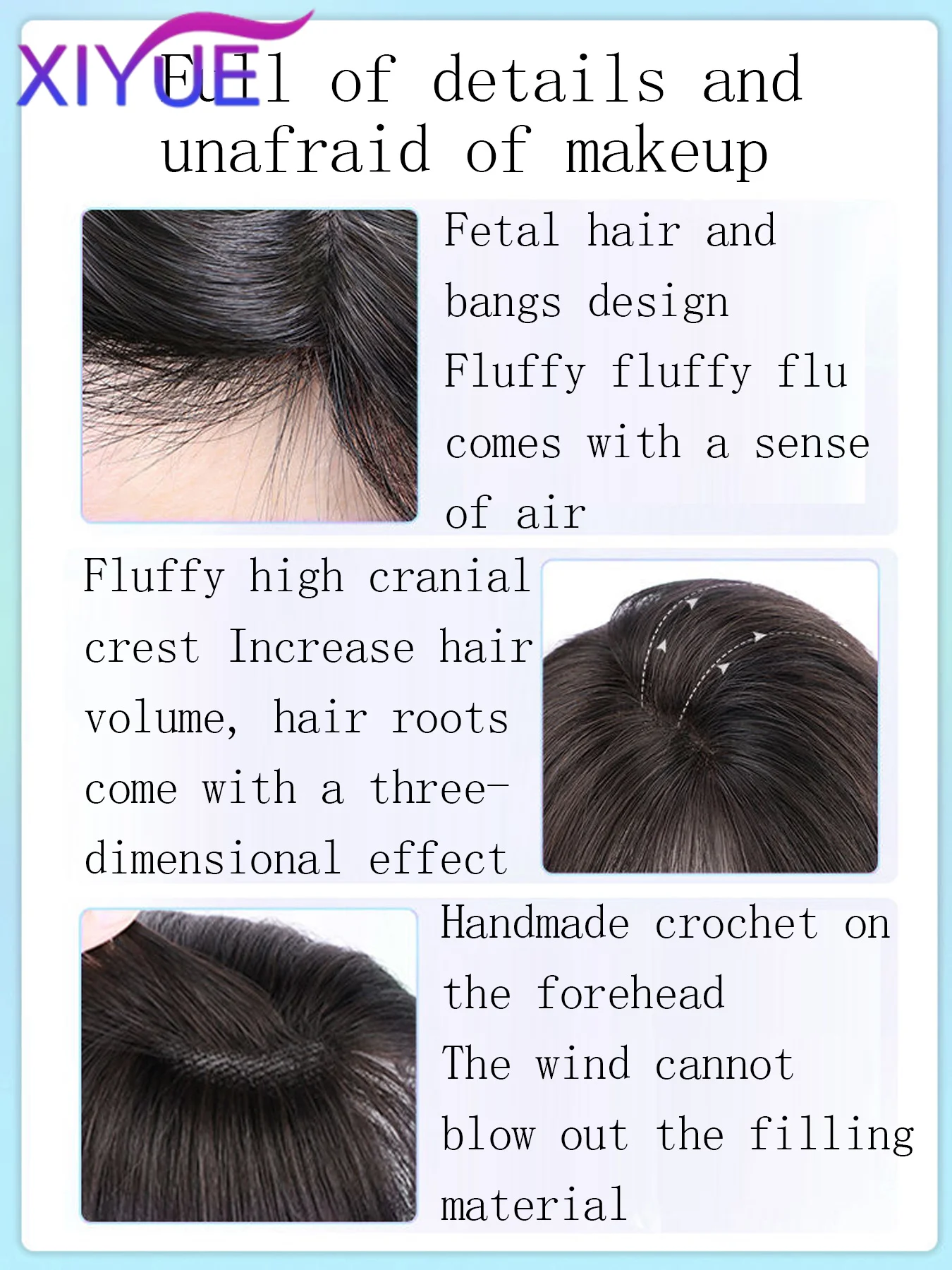 XIYUE Synthetic Topper Hairpiece Highlighted Purple Pink Bangs Middle Part Straight Bangs Covering White Hair Closure Hairpiece