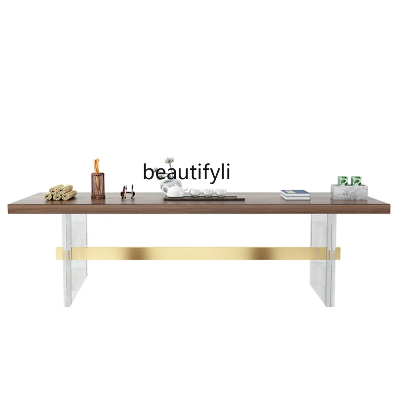 

Modern Simple and Light Luxury Acrylic Walnut Tea Table Home Office Integrated Tea Table