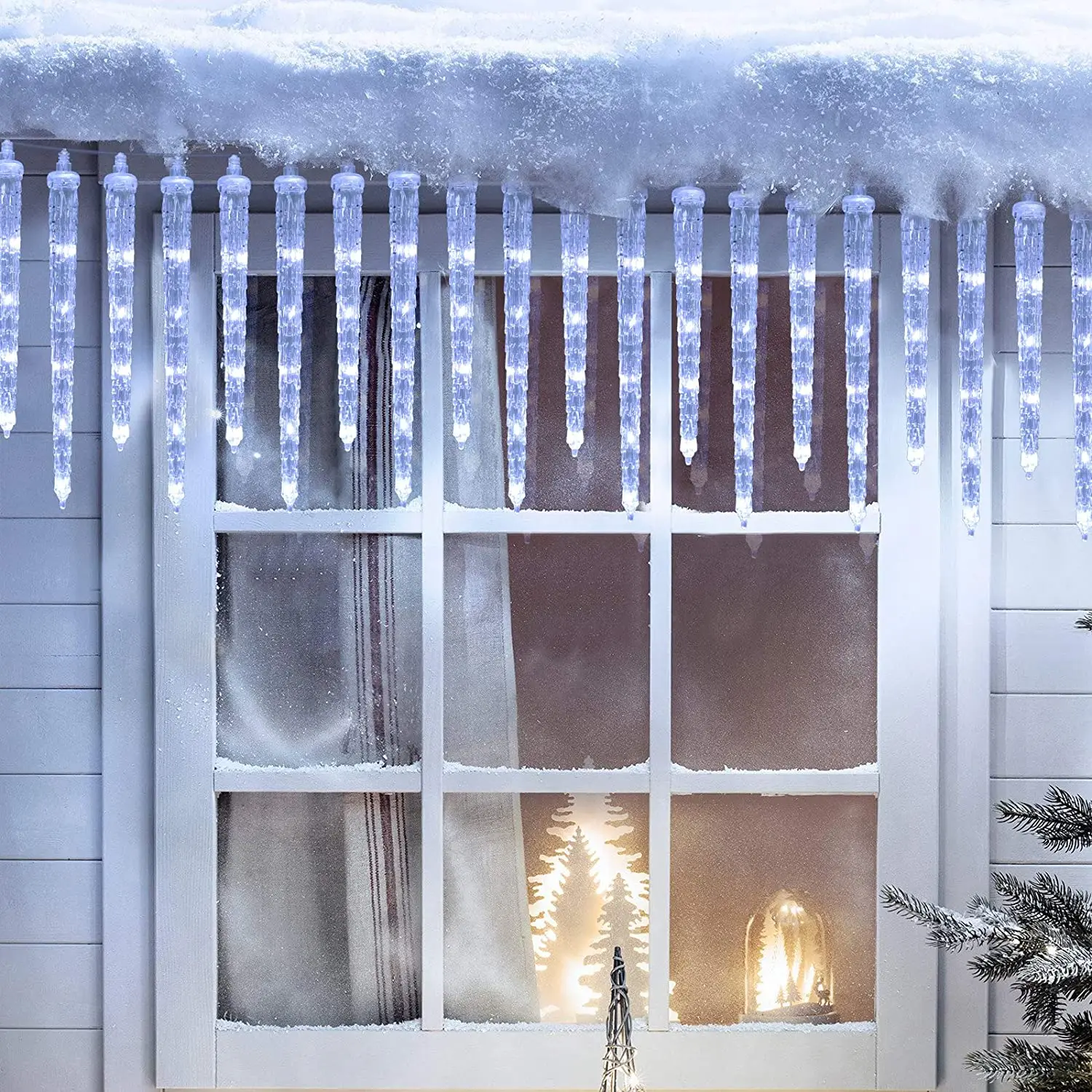 Christmas Icicle Lights – 20 Icicles 90 LED Crystal Ice String Lights for Outdoor and Indoor Decorations