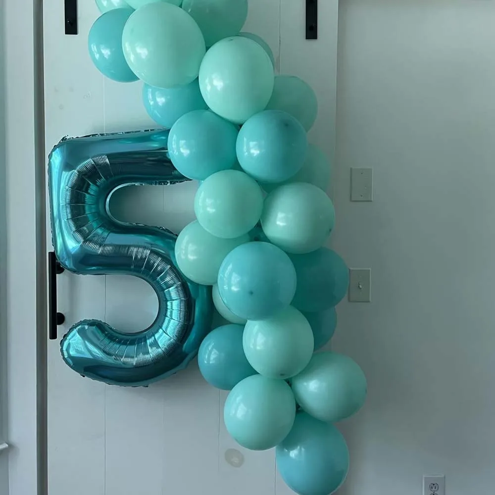 Teal Blue Number Balloon Large 32inch Digital Number 0-9 Teal Blue Turquoise Foil Balloons for Anniversary Birthday Party Decor