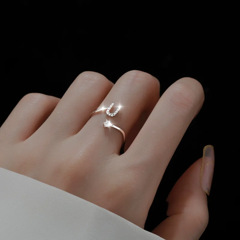925 Sterling Silver 26 Letter Ring Sparkling Diamond Zircon Open Ring Index Finger Your Name Birthday Party Jewelry Fashion silver rings silver ring