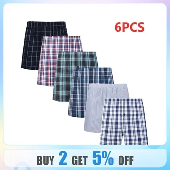 JupiterSecret 6 PC 복서 반바지 캐주얼 격자 무늬 탄성 허리 밴드 버튼 Mens 복서 속옷 짠 반바지