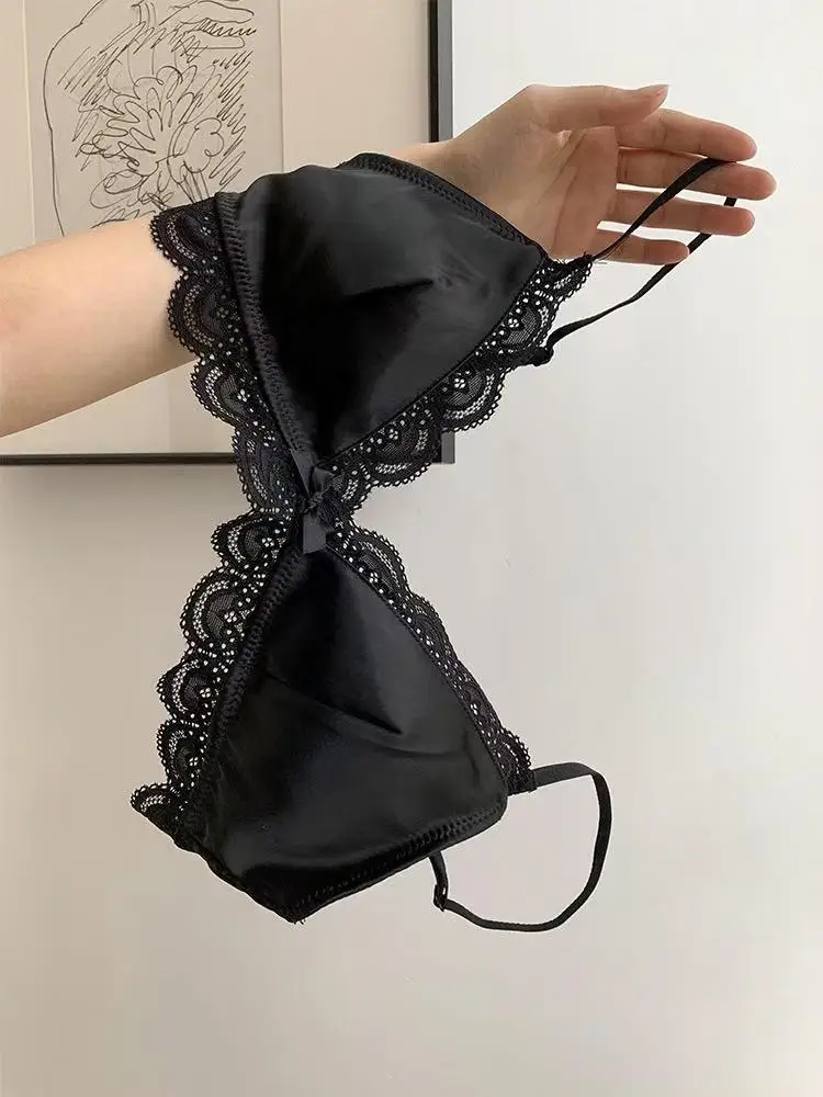 Korean Style Triangle Cup Push Up Lace Bow Bra image 3