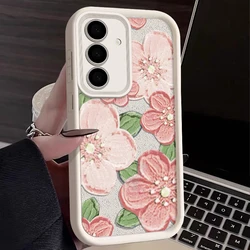 Floral Oil Painting Soft TPU Phone Case - Elegant Flower Design Cover for Galaxy S23 (WHITE)