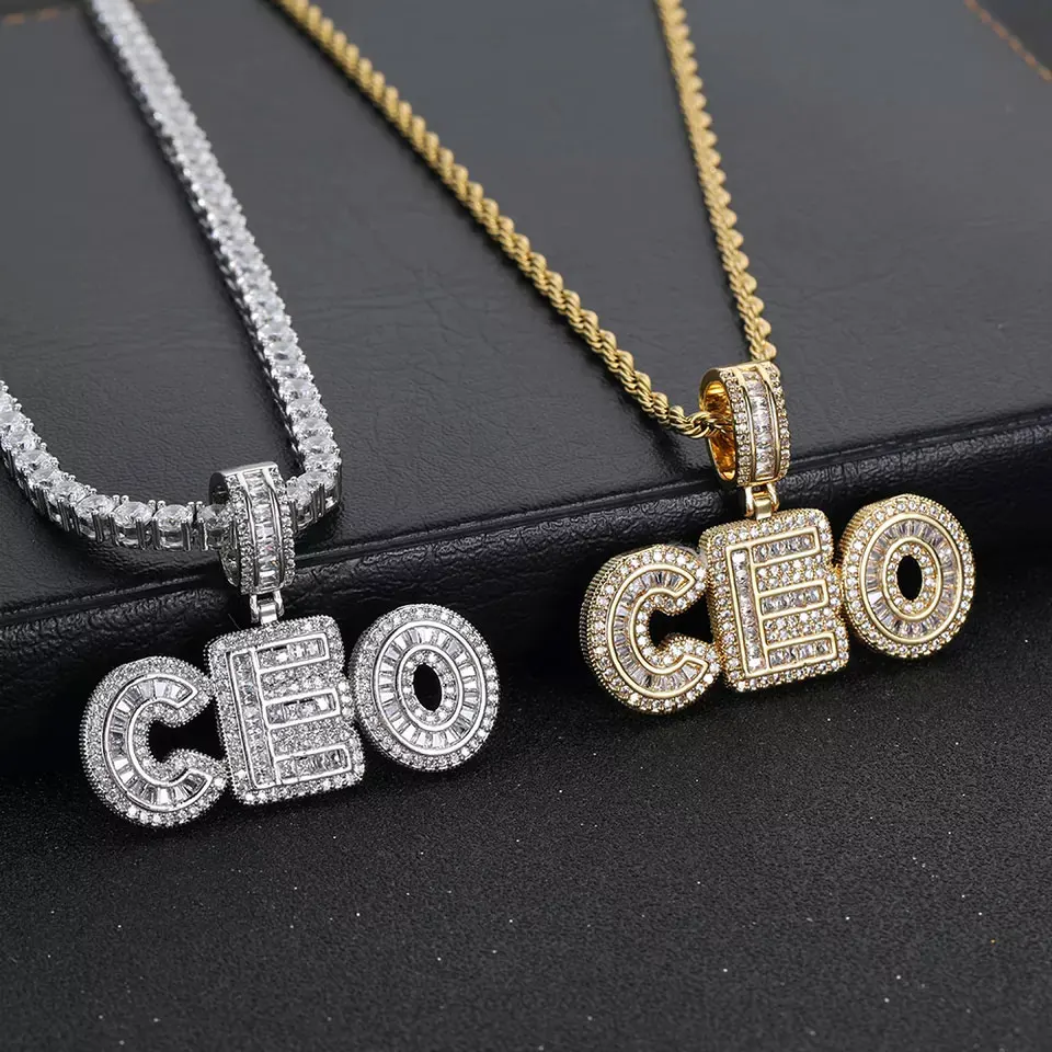 Hip Hop Personality Ice Out Custom Name Letter Stitched Micro-Mosaic Zircon Pendant Necklace For Women