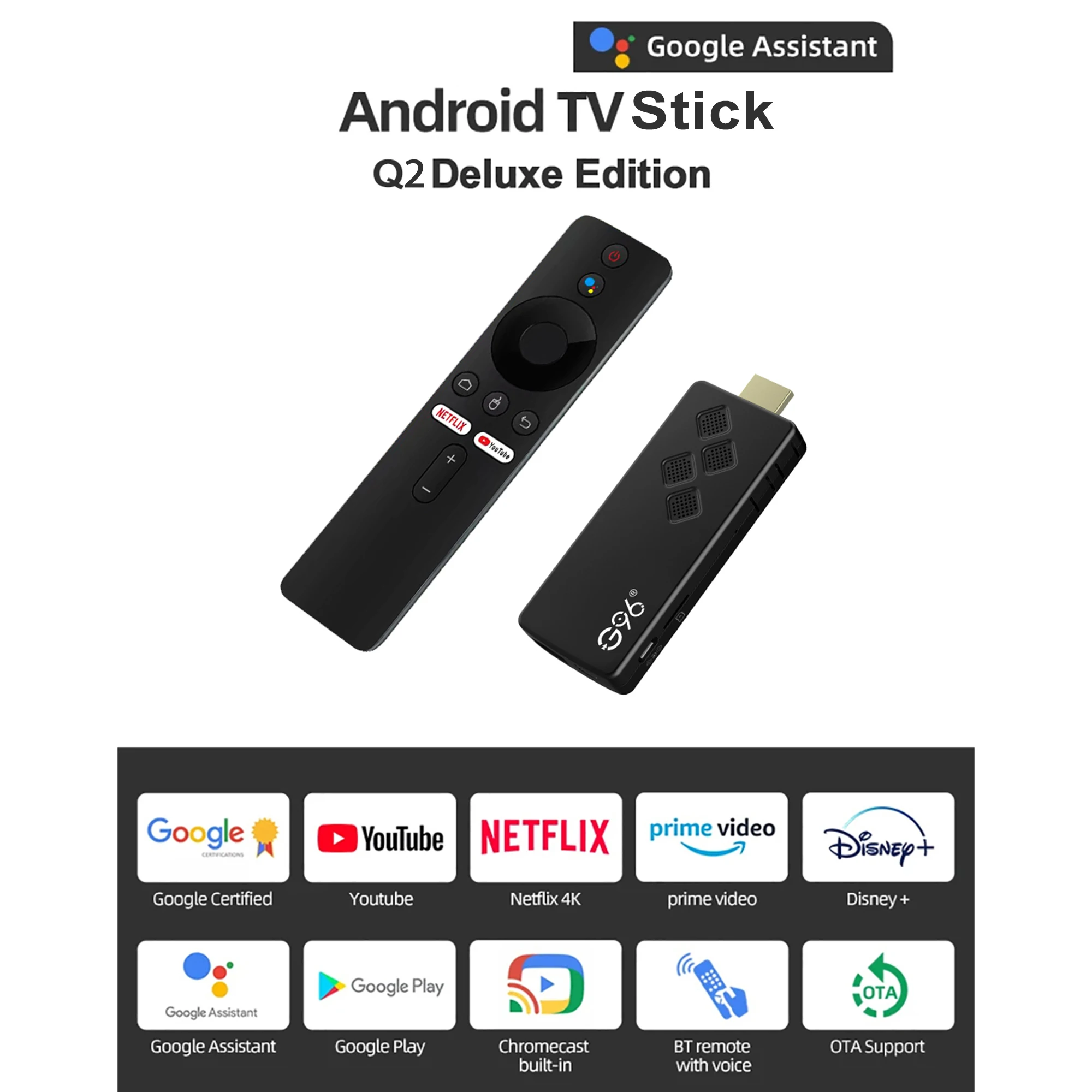 Android13 Smart TV Stick Netflix IATV 4K HDR10+ Google Assistant Dual 2.4G5GWifi Youtube MultiLanguage Streaming Media player Q2 tv stick