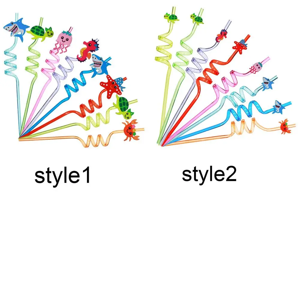 8Pcs Reusable Drinking Straws Cartoon Ocean Biology Plastic Straws Beverages Coffee Wedding Event Party Supplies Kid Toy