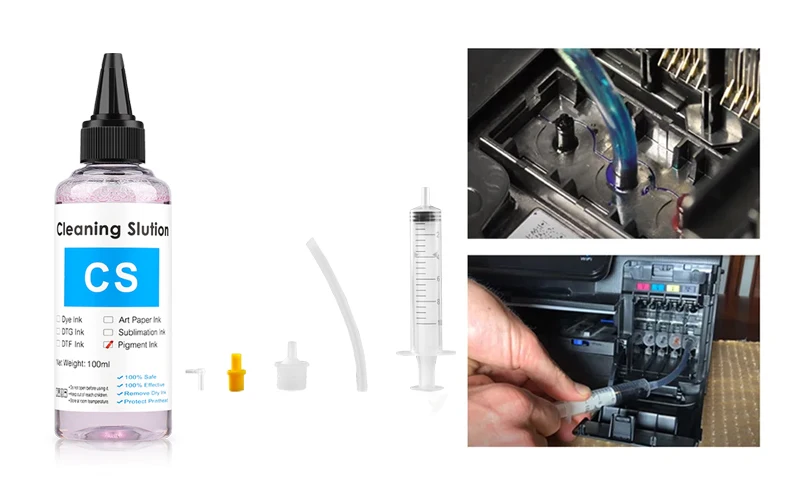 Description Picture 3 of item100ML Cleaning Liquid Kit For Epson HP Iconic Brand Brother Inkjet Printer Cleaning Solution For Dye Pigment Sublimation Ink Light pink
