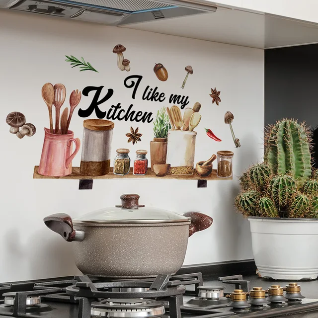Wall Stickers Removable Waterproof Wall Decals Hand Painted PVC Wall Posters Dining Room Decoration Kitchen Decor 5