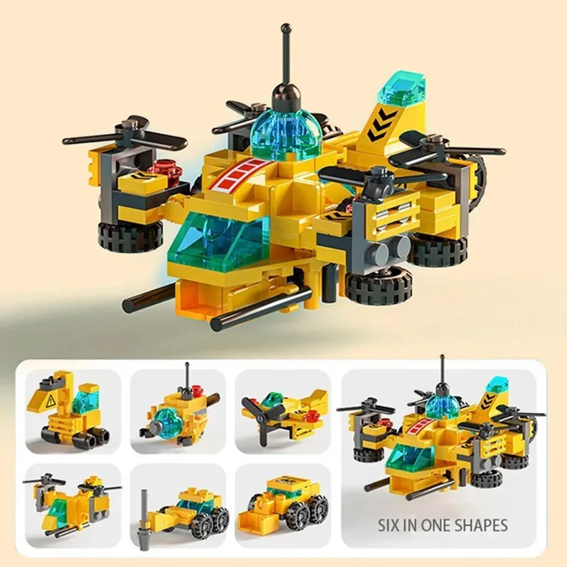 6-in-1 micron particle fire brigade police military tank building block children's toy assembly children's puzzle toy 4