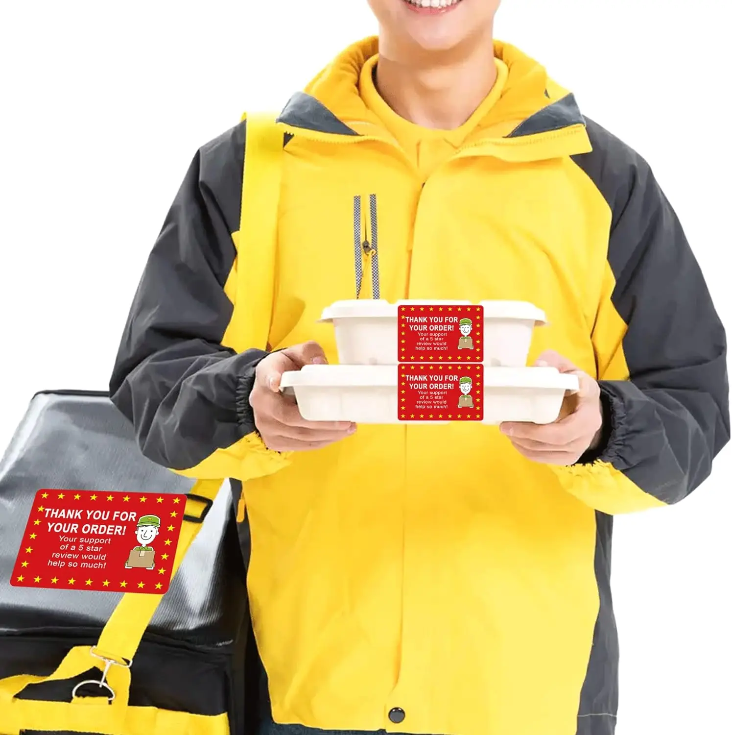 Food Delivery Thank You Stickers 5 Star Review Delivery Labels for Seal 2x3 Inch Order Sticker Tamper Evident Seals 250Pcs