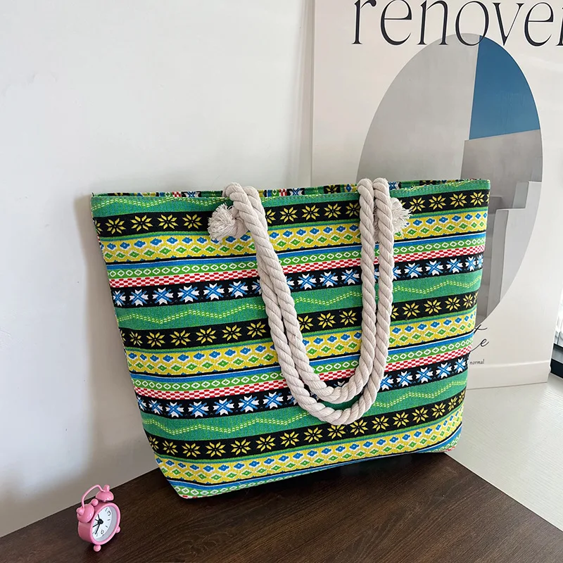 Borsa a tracolla da donna Summer Beach Tote Handbag Printing Pattern Canvas Shopping Bags Handbag Casual Bucket tasca esterna femminile - immagine 4