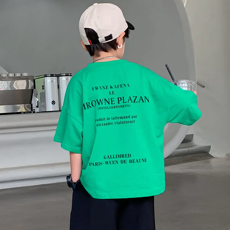 

JUCPKID 2024 корейские летние детские футболки для мальчиков для школы с алфавитом тренировочная толстовка для мальчиков с коротким рукавом футболки топы