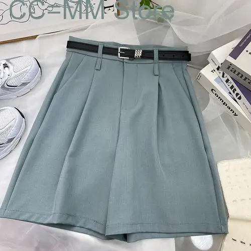 New Suits Shorts for Women Loose Wide Leg Shorts Women Chic Casual Solid Knee Length Straight High Waisted Shorts