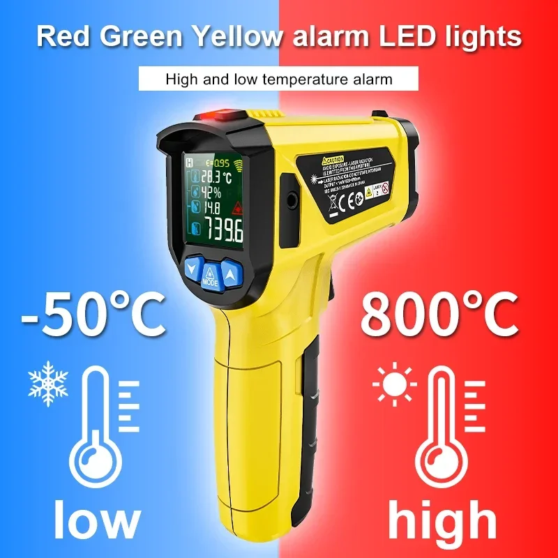 Digital Infrared Thermometer 800/600/400&deg;C Non-contact Pyrometer Industrial High Temperature Meter Humidity Laser termometro