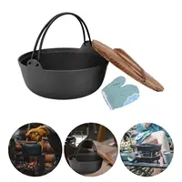 Nabe-Pot à Sukiyaki Shabu avec couvercle en bois, Marmite de camping, Marmite à Leurs oût, Souppot rond en fonte, Extérieur 5