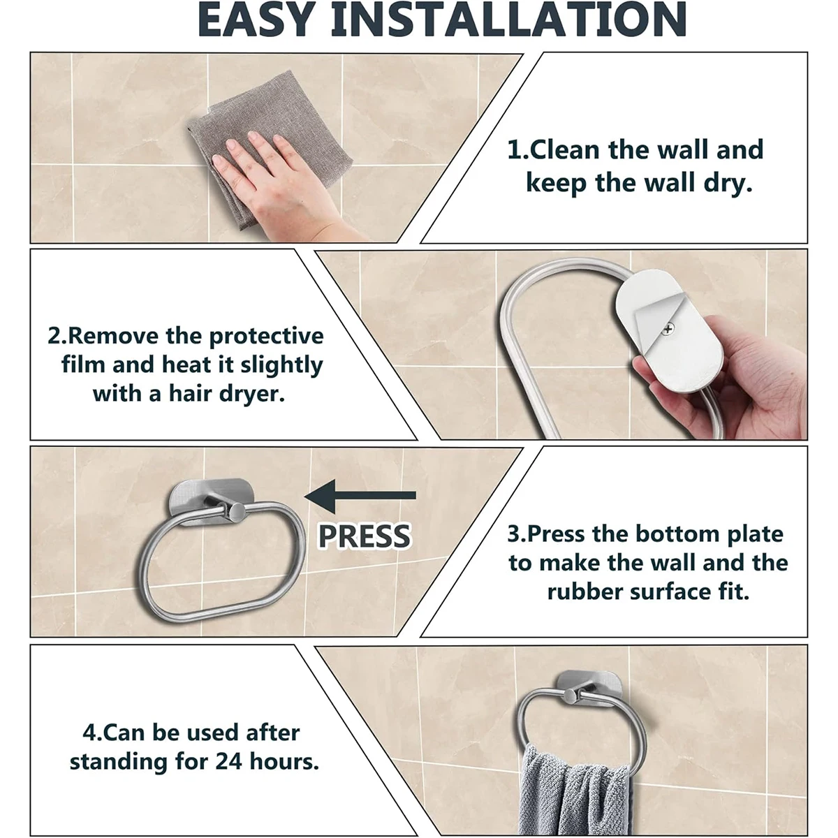 Bathroom Towel Ring Stainless Steel Oval Towel Holder Wall Mounted Hand Rails Kitchen Bathroom