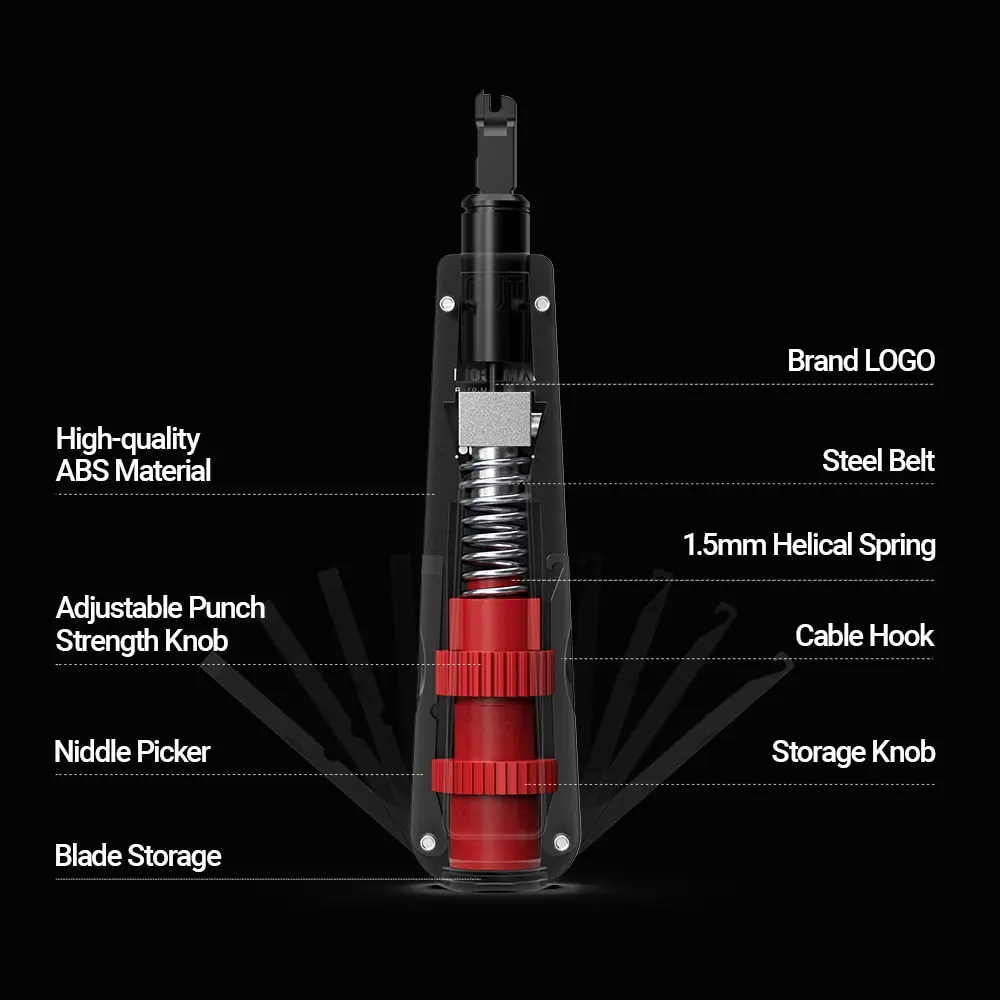 Punch Down Tool AMPCOM Multi-functional Impact Tool with Removable 110 IDC Two Head Blade and Cable Hooks