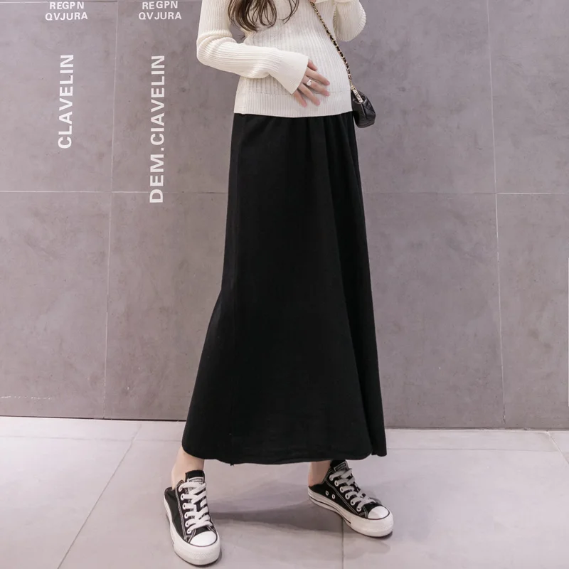 5568# Autumn Winter Knitted Maternity Long Skirts Elastic Waist Belly A Line Swing Clothes for Pregnant Women Loose Pregnancy