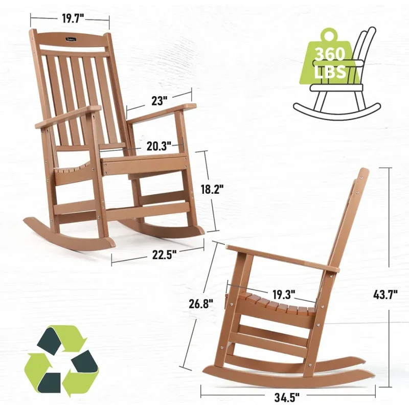 Patio Rocking Chairs Set of 4,Poly Lumber Rocker,All Weather Outdoor,High Back Porch ,Cracker Barrel