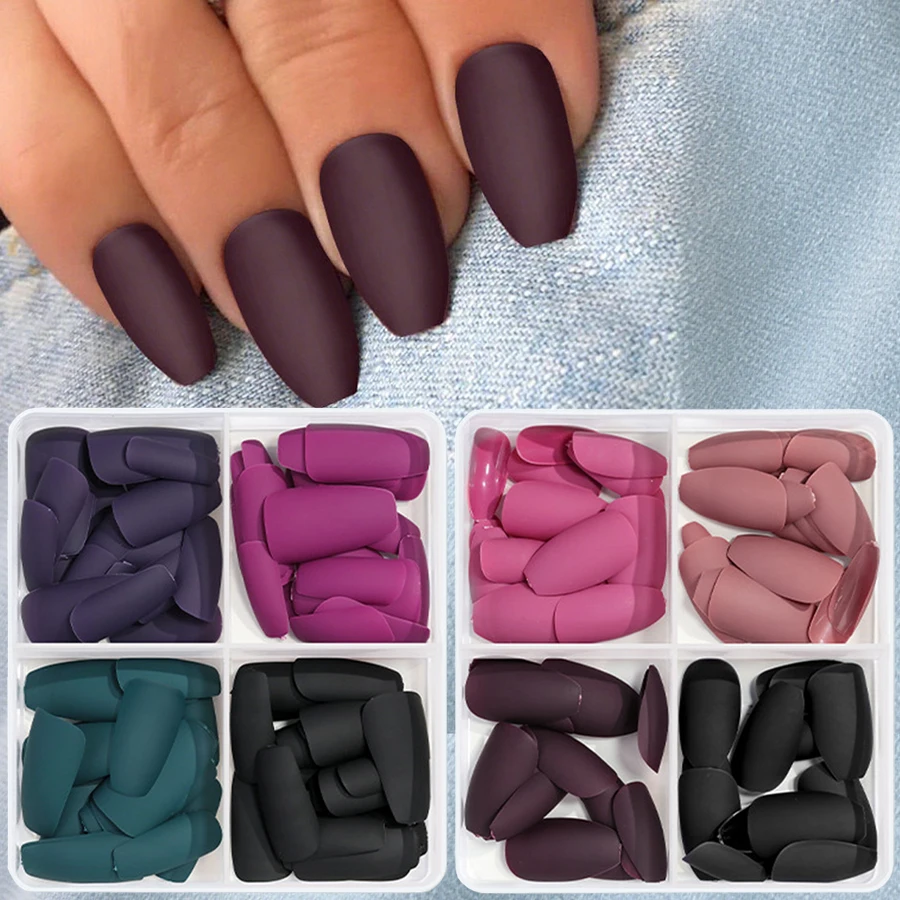 96 Stück kurze, vollflächige, matte Nägel zum Aufdrücken, einfarbig, einfach anzubringende künstliche Nagelspitzen für schnelle Maniküre – Detail 1