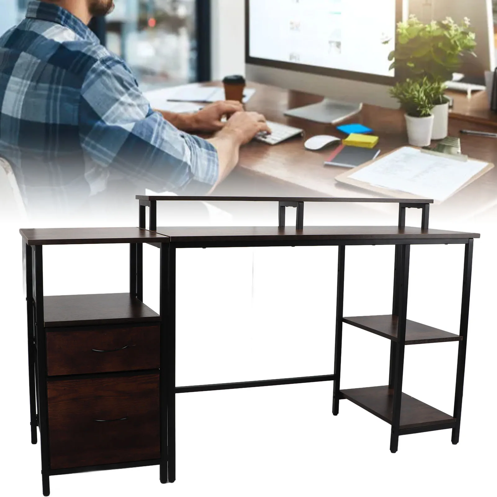 Home Office Computer Desk Industrial Computer Table Vintage Computer Desk with Raised Shelf for Home Office Computer Desk 2