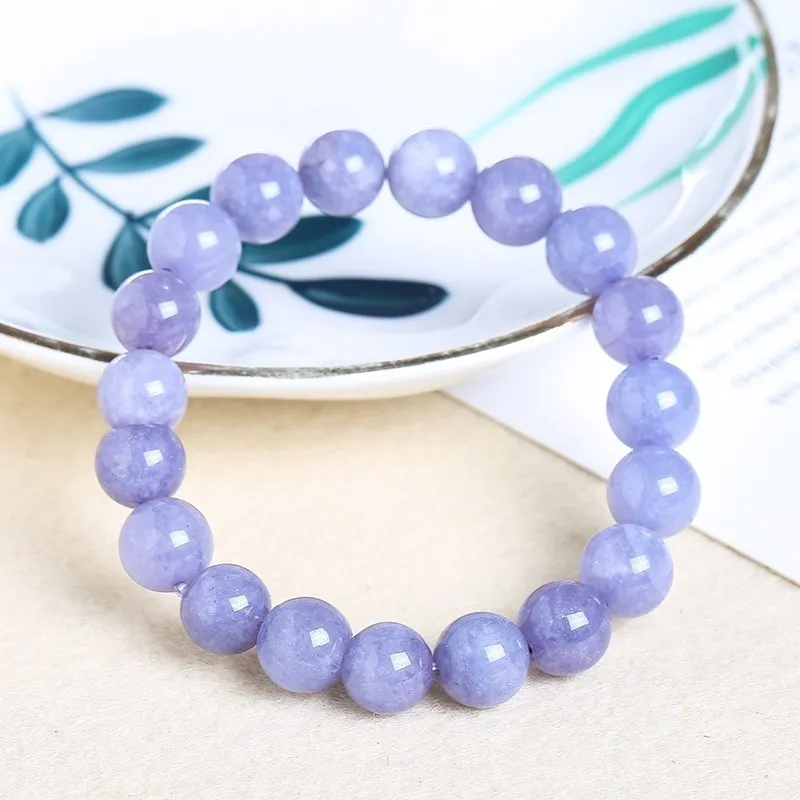 Natural Aquamarine Bead Bracelets Women Fashion Purple Chalcedony Round Stone Strand Bangles Wristband Gifts