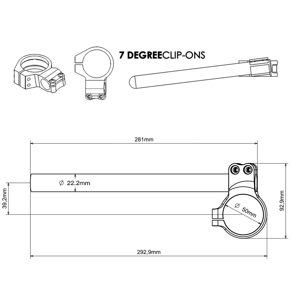 50 mm Clip-on-Lenker für Suzuki GSXR600 1994–1996, GSXR750 1993–2018, GSXR1000 2001–2018, GSXR1100 1995–1998, Yamaha YZF-R1 R6 – Detail 2