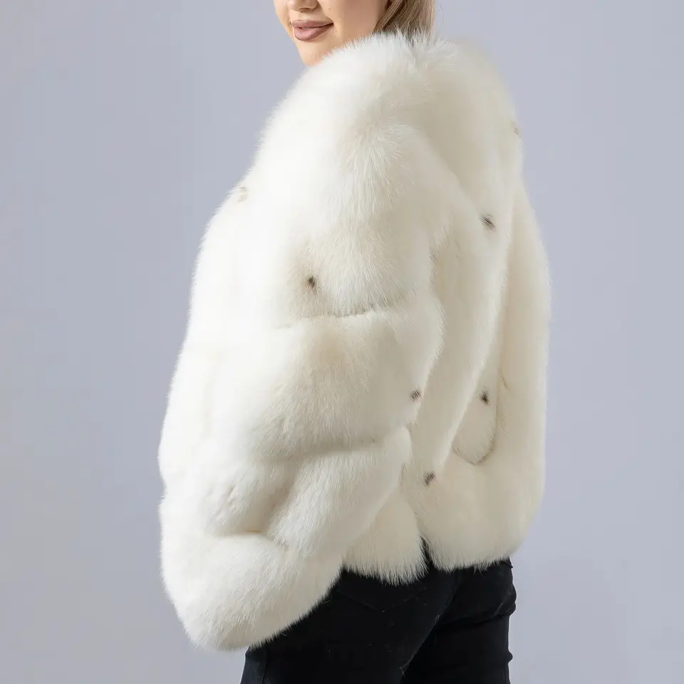 real fox fur short coat with Polka dot pattern full-pelt jacket