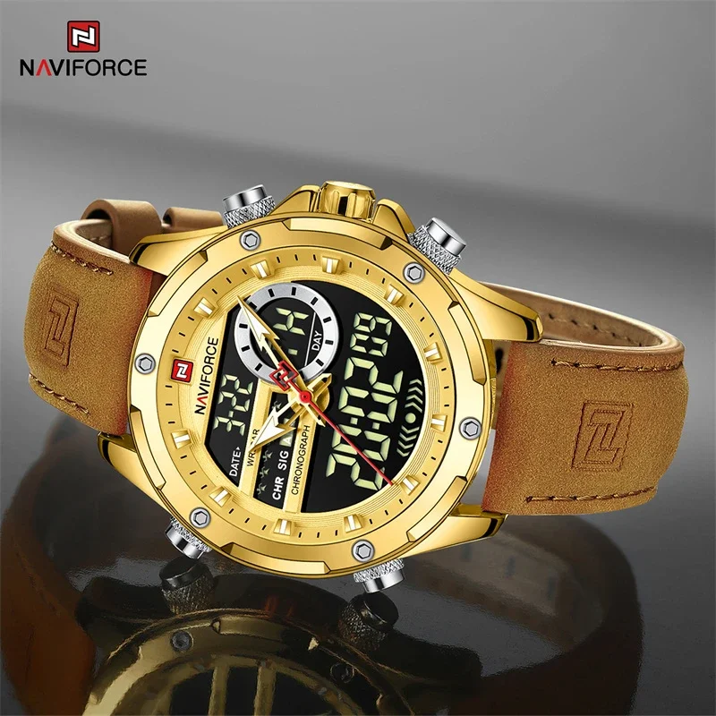 NAVIFORCE Luxury Brand Original Watches For Men Casual Sports Chronograph Alarm Quartz Wrist Watch Leather Waterproof Clock 9208 images - 6
