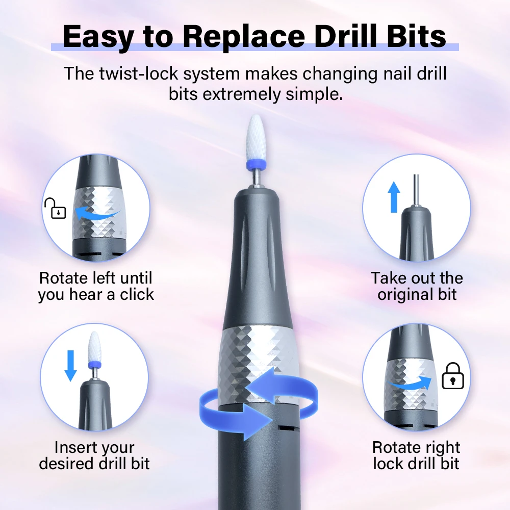 45000RPM Professional Electric Nail Sander Drill Machine Nails File Electric Nail Drill for Acrylic Manicure Nail Drill Gel Art 4