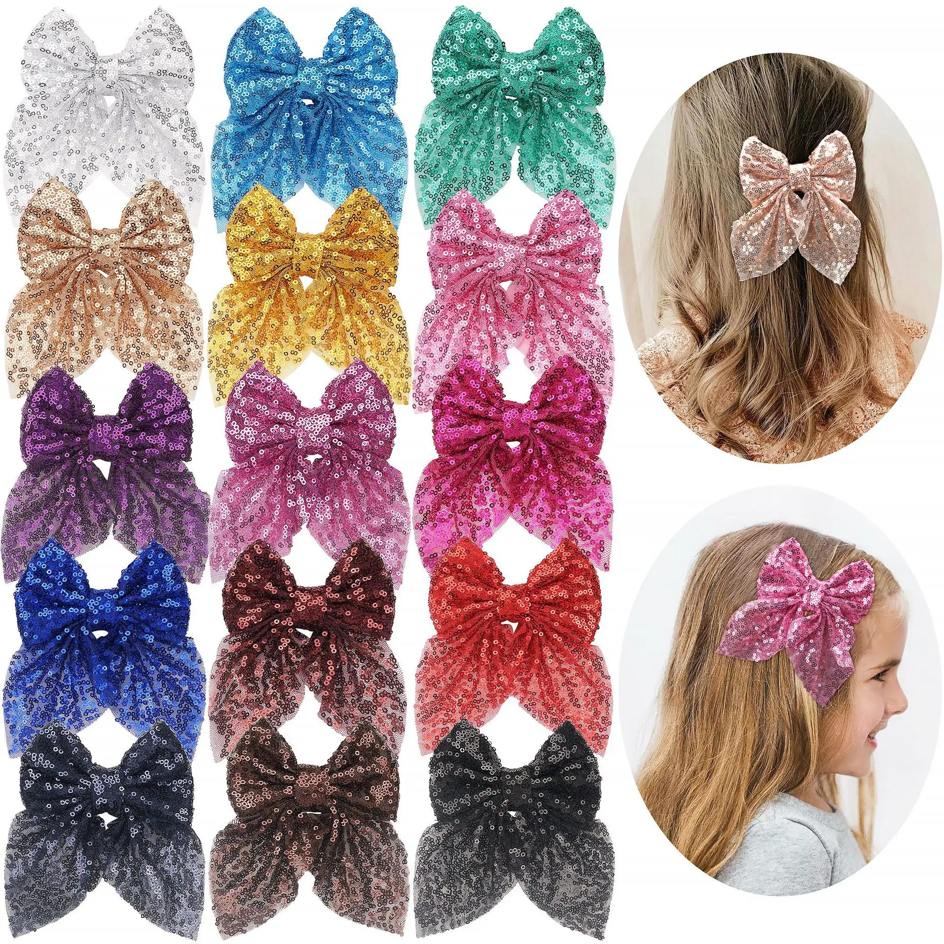 30 Pz/Lotto New Paillettes Hair Bow Fermagli Per Capelli Neonate Kid Paillettes Bow Barrettes School Girl Fable Bow Forcine Accessori Per Capelli Bulk