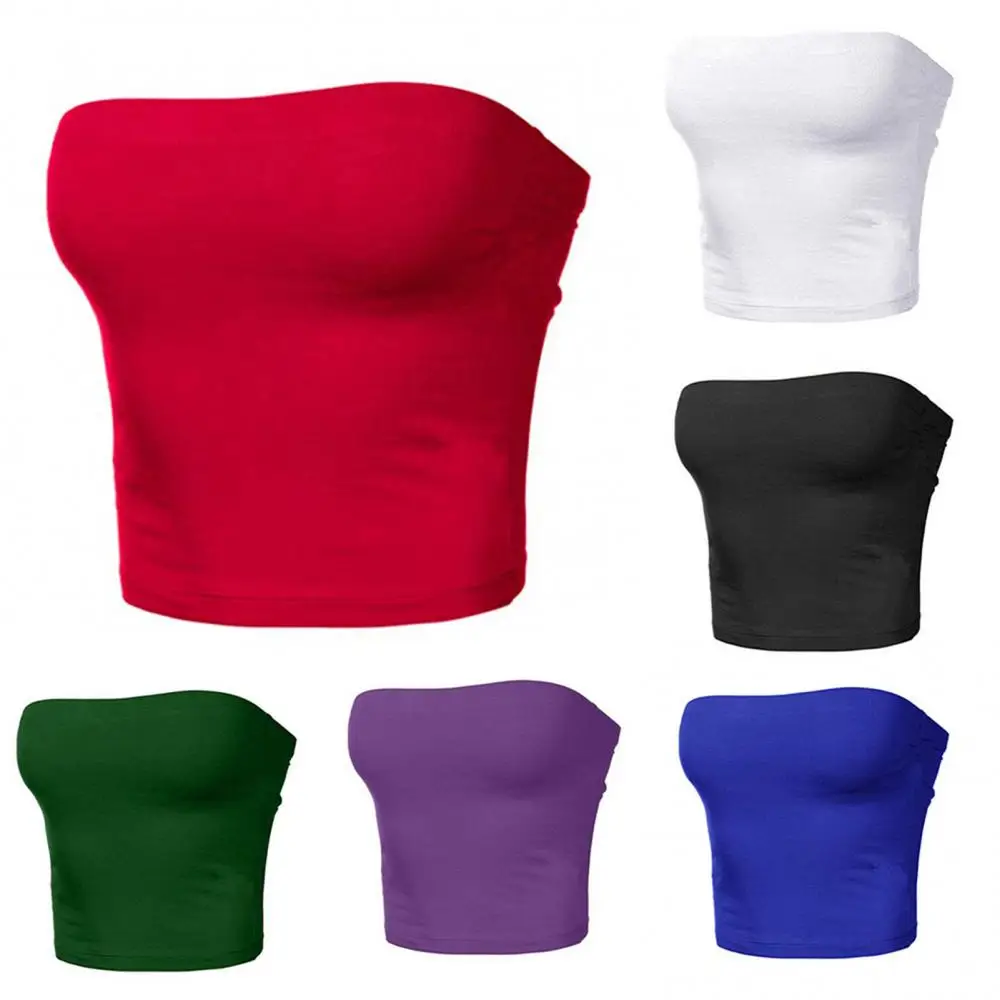 Women Sexy Solid Color Strapless Cropped Mini Bustier Slim Elastic Tube Top Soft And Skin-Friendly Perfect Gifts For Women women tube tops